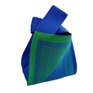 Geometric Knit Mini Tote Bag Blue Green‎ Unique Design Stylish Handbag